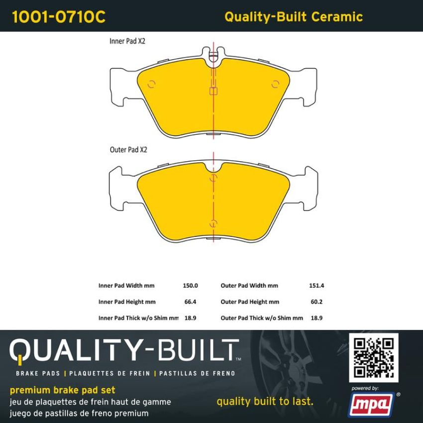 MPA 1001-0710C Quality-Built Premium Ceramic Brake Pads w/ Hardware