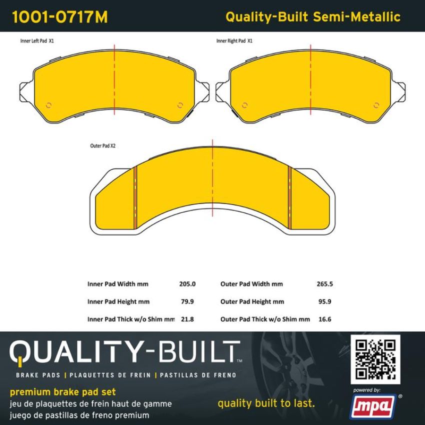MPA 1001-0717M Quality-Built Premium Semi-Metallic Brake Pads