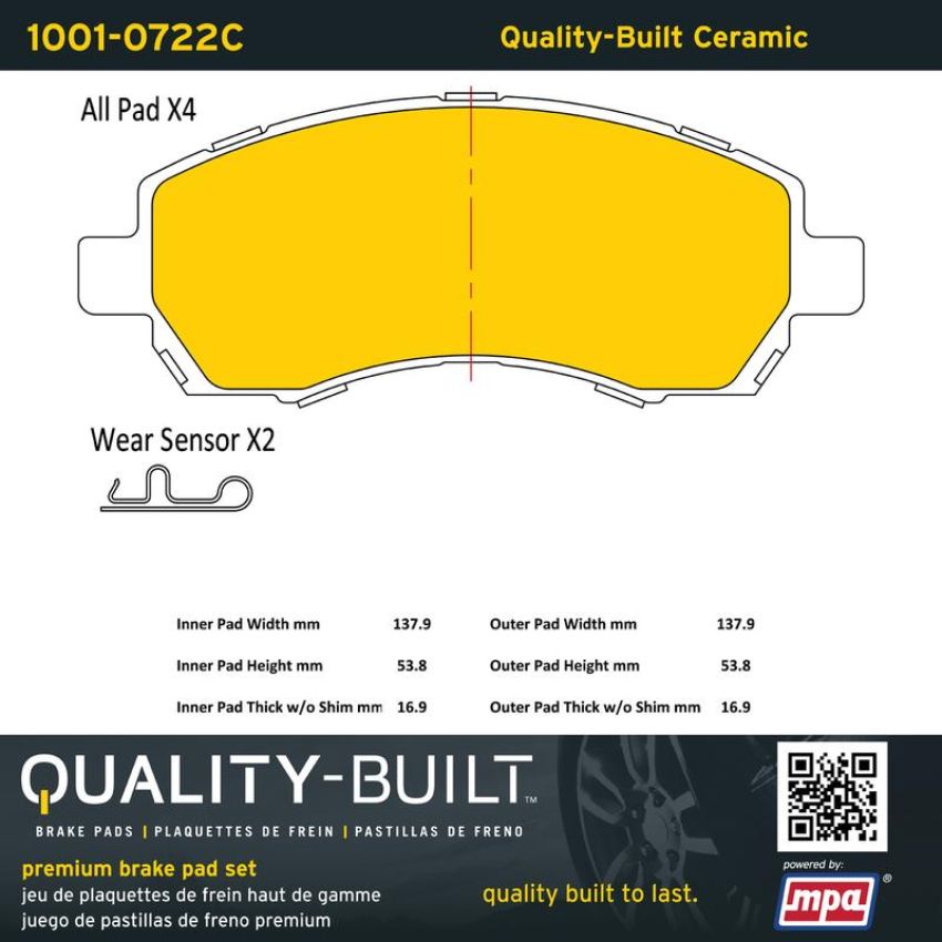 MPA 1001-0722C Quality-Built Premium Ceramic Brake Pads w/ Hardware