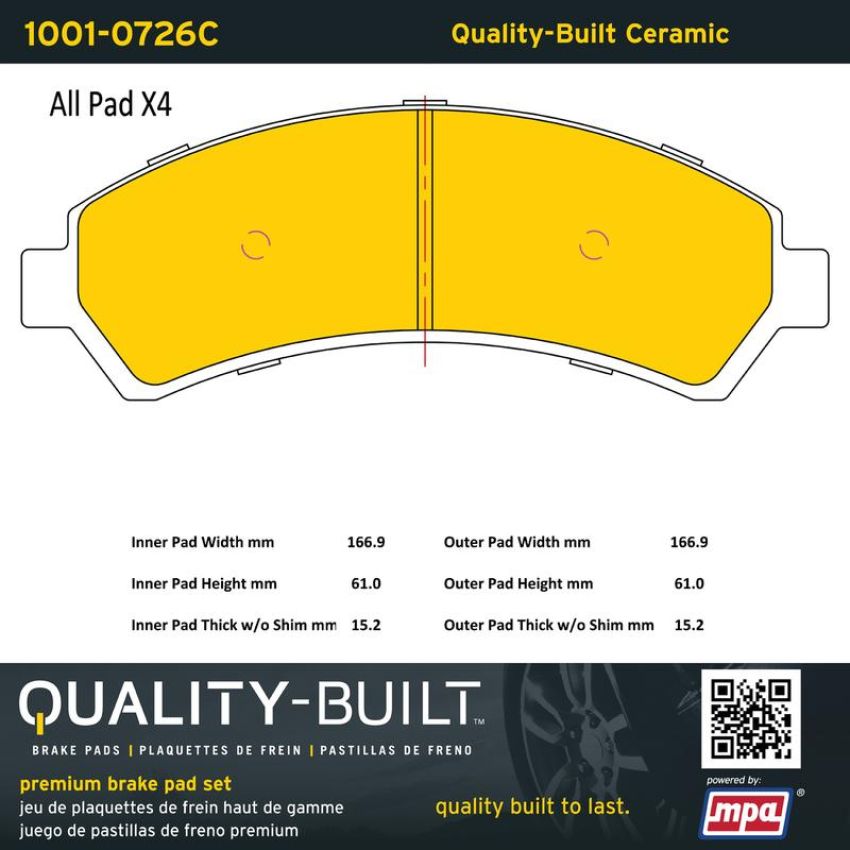 MPA 1001-0726C Quality-Built Premium Ceramic Brake Pads w/ Hardware