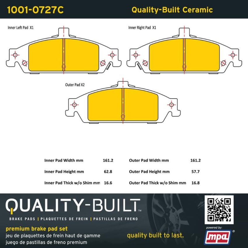 MPA 1001-0727C Quality-Built Premium Ceramic Brake Pads w/ Hardware