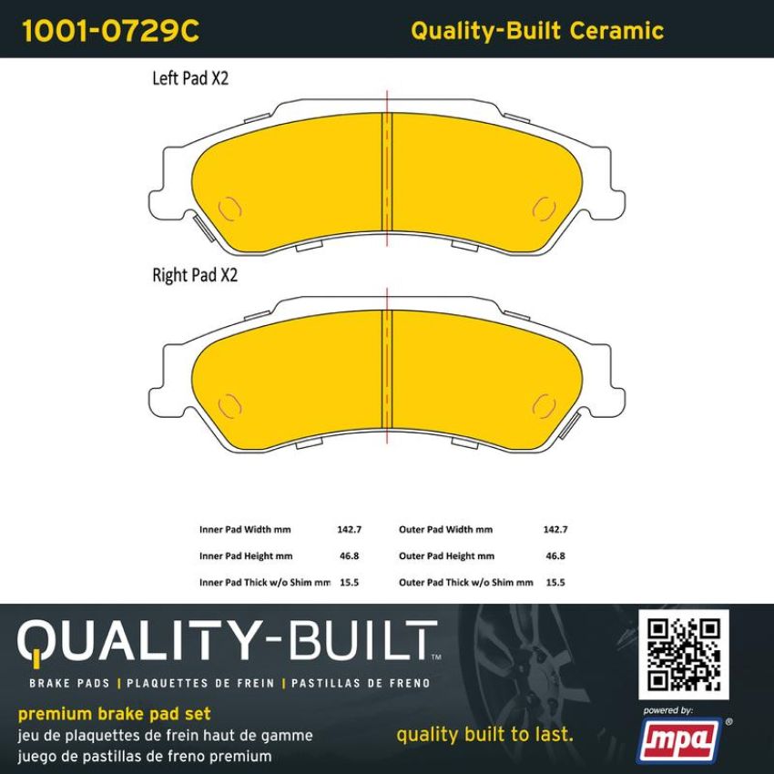 MPA 1001-0729C Quality-Built Premium Ceramic Brake Pads w/ Hardware
