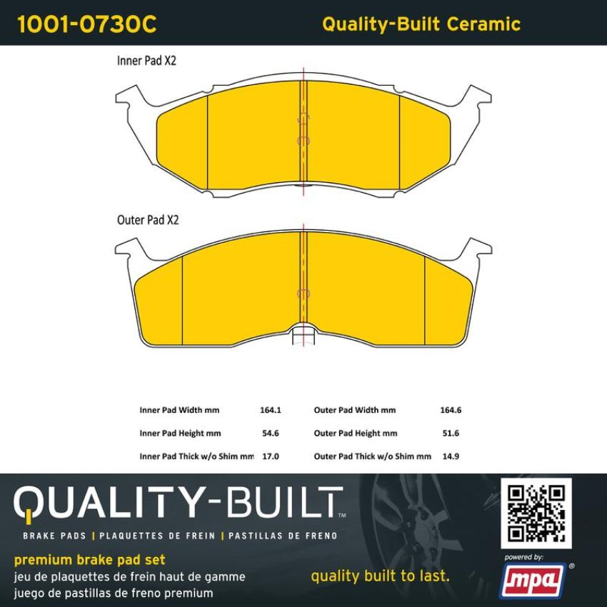 MPA 1001-0730C Quality-Built Premium Ceramic Brake Pads w/ Hardware