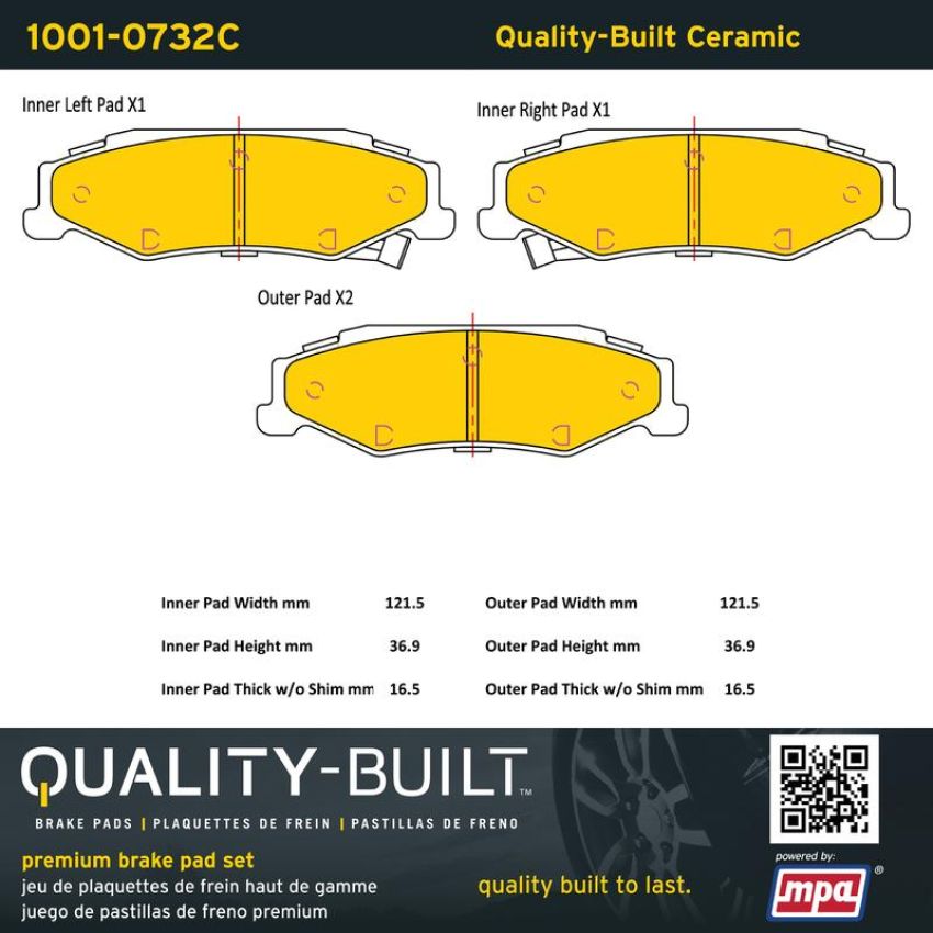 MPA 1001-0732C Quality-Built Premium Ceramic Brake Pads w/ Hardware