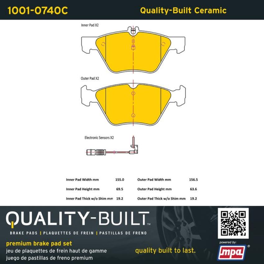 MPA 1001-0740C Quality-Built Premium Ceramic Brake Pads w/ Hardware