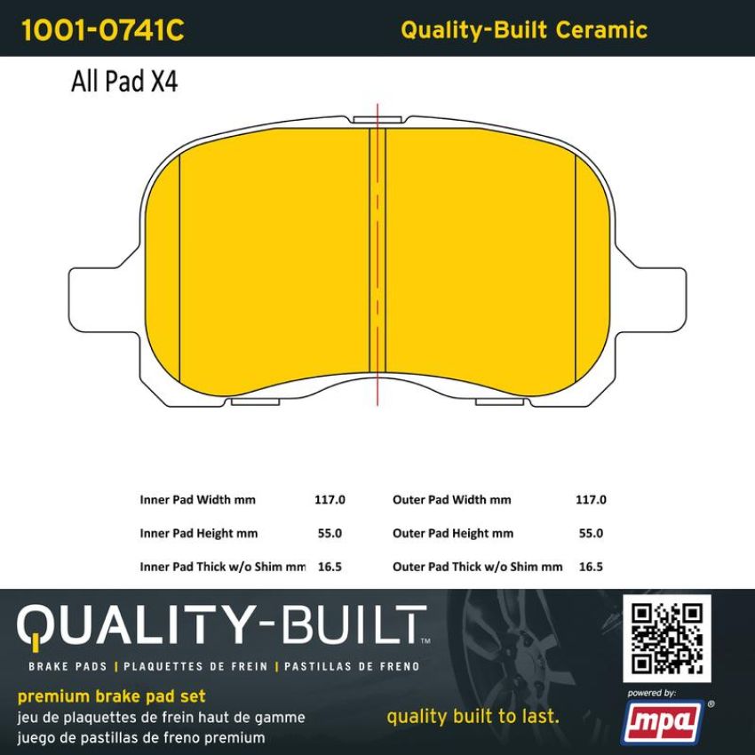 MPA 1001-0741C Quality-Built Premium Ceramic Brake Pads w/ Hardware
