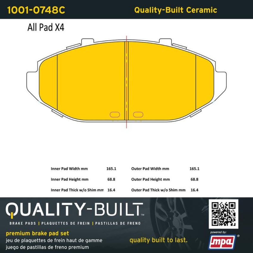 MPA 1001-0748C Quality-Built Premium Ceramic Brake Pads w/ Hardware