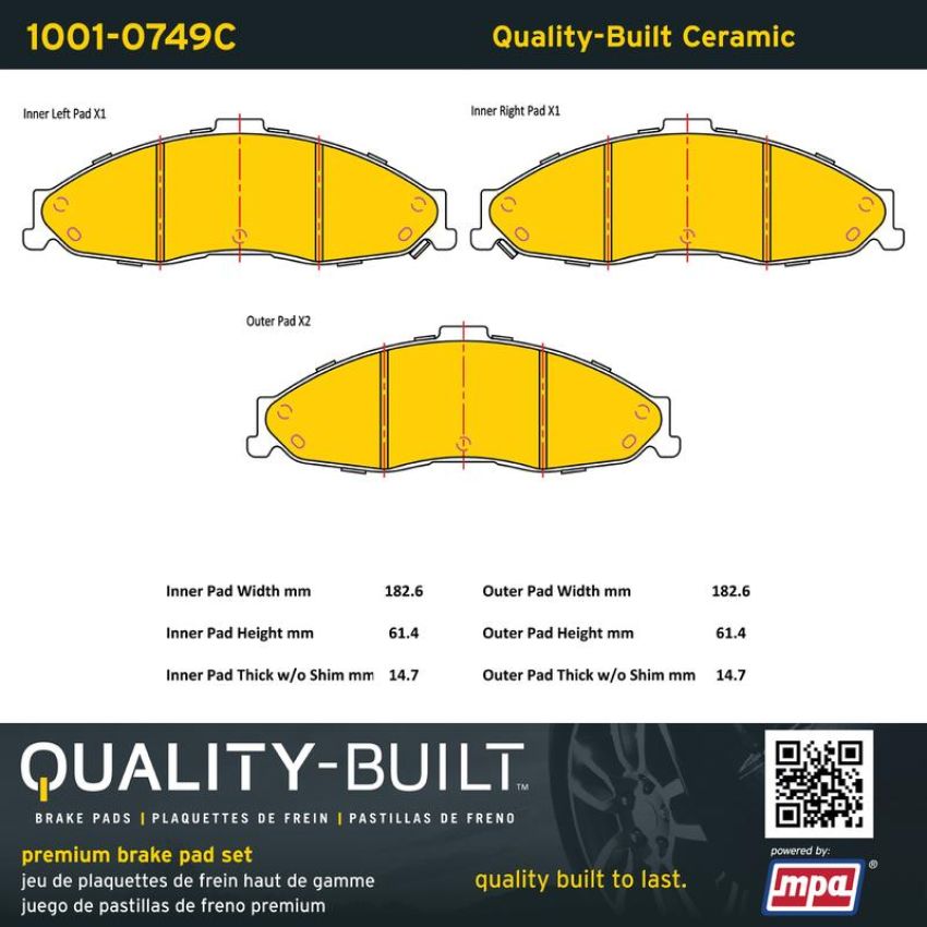 MPA 1001-0749C Quality-Built Premium Ceramic Brake Pads w/ Hardware