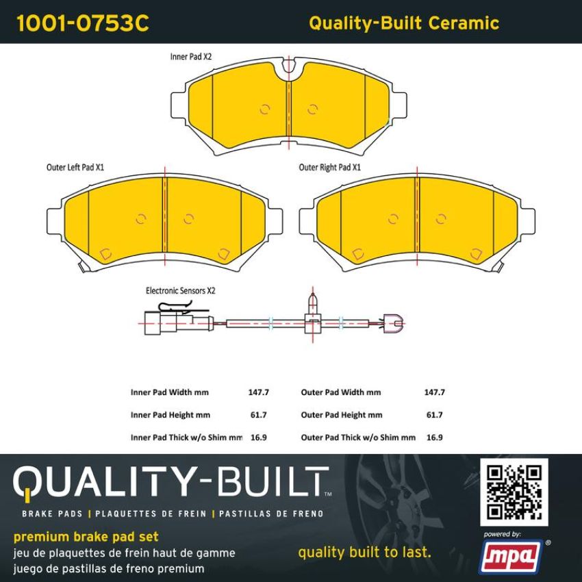 MPA 1001-0753C Quality-Built Premium Ceramic Brake Pads w/ Hardware