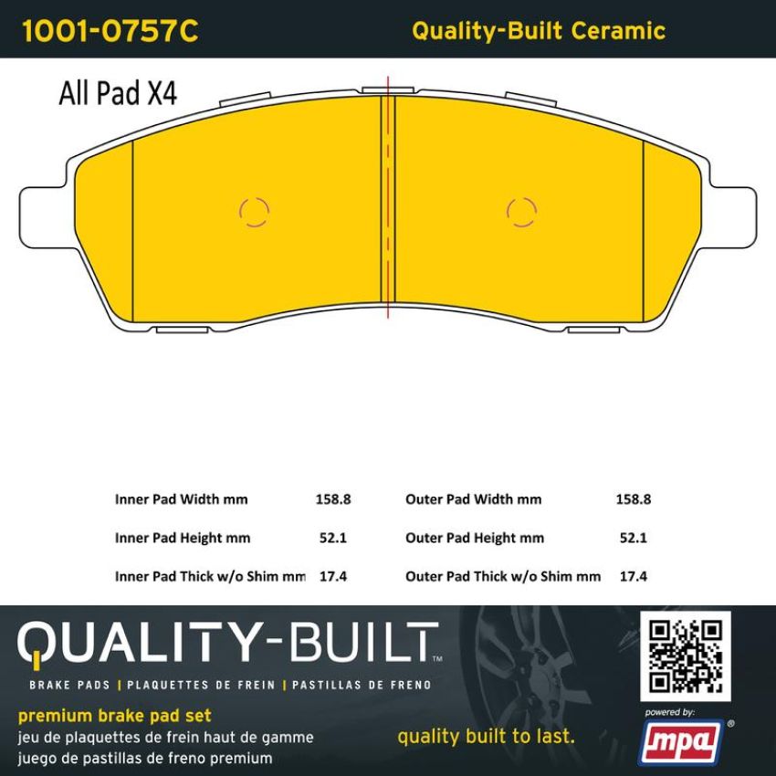 MPA 1001-0757C Quality-Built Premium Ceramic Brake Pads w/ Hardware