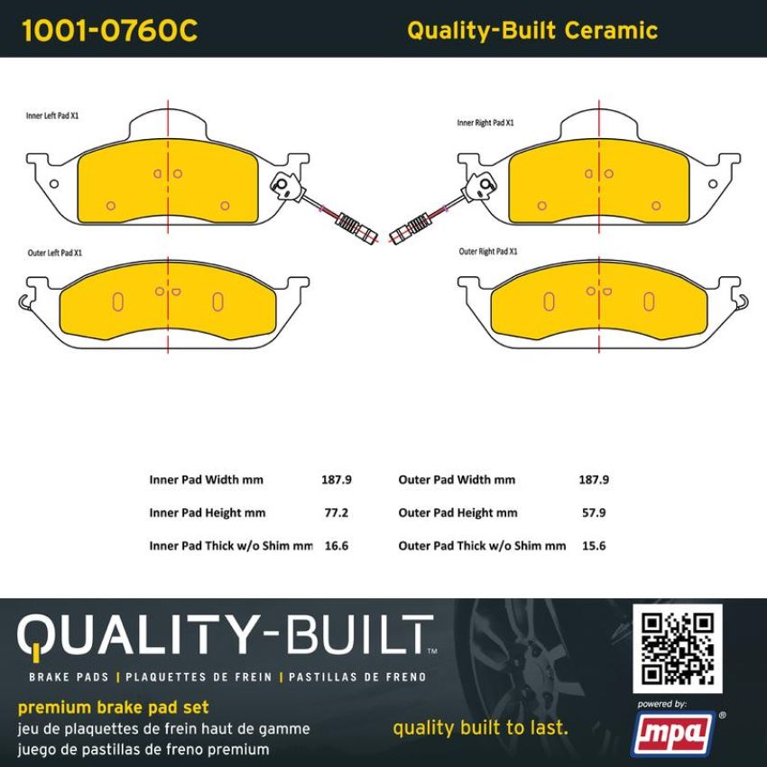 MPA 1001-0760C Quality-Built Premium Ceramic Brake Pads w/ Hardware