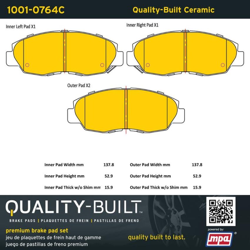 MPA 1001-0764C Quality-Built Premium Ceramic Brake Pads w/ Hardware