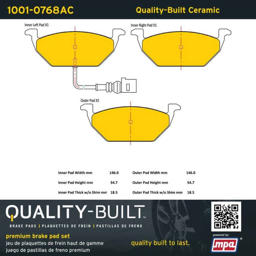 MPA 1001-0768AC Quality-Built Premium Ceramic Brake Pads w/ Hardware
