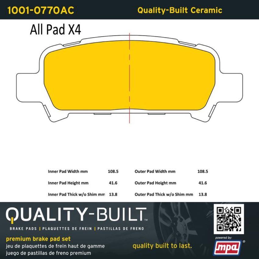 MPA 1001-0770AC Quality-Built Premium Ceramic Brake Pads w/ Hardware