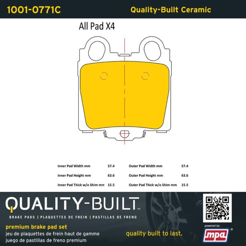 MPA 1001-0771C Quality-Built Premium Ceramic Brake Pads w/ Hardware