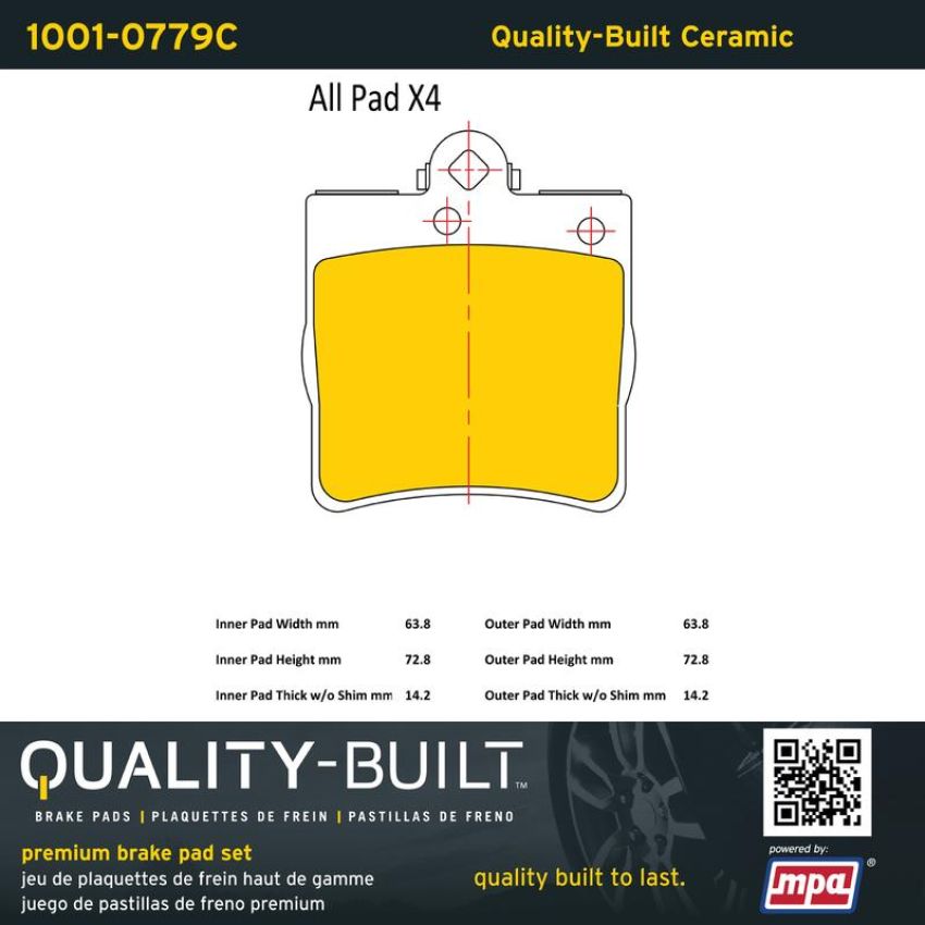 MPA 1001-0779C Quality-Built Premium Ceramic Brake Pads w/ Hardware