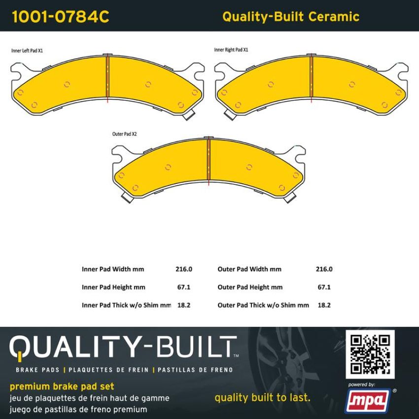 MPA 1001-0784C Quality-Built Premium Ceramic Brake Pads w/ Hardware