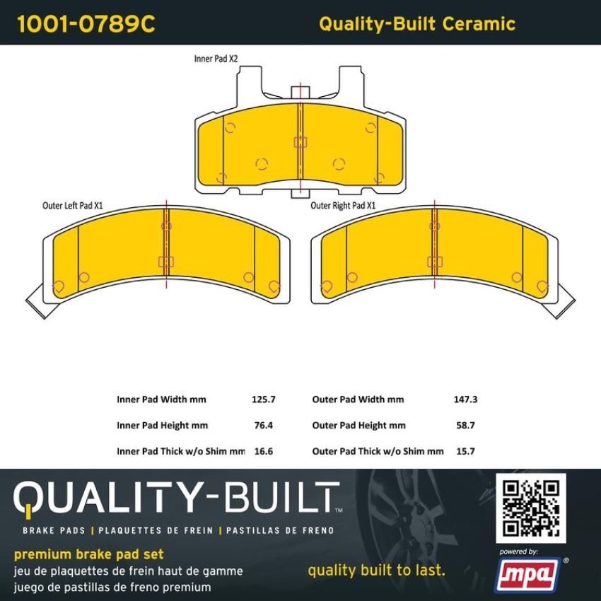 MPA 1001-0789C Quality-Built Premium Ceramic Brake Pads w/ Hardware