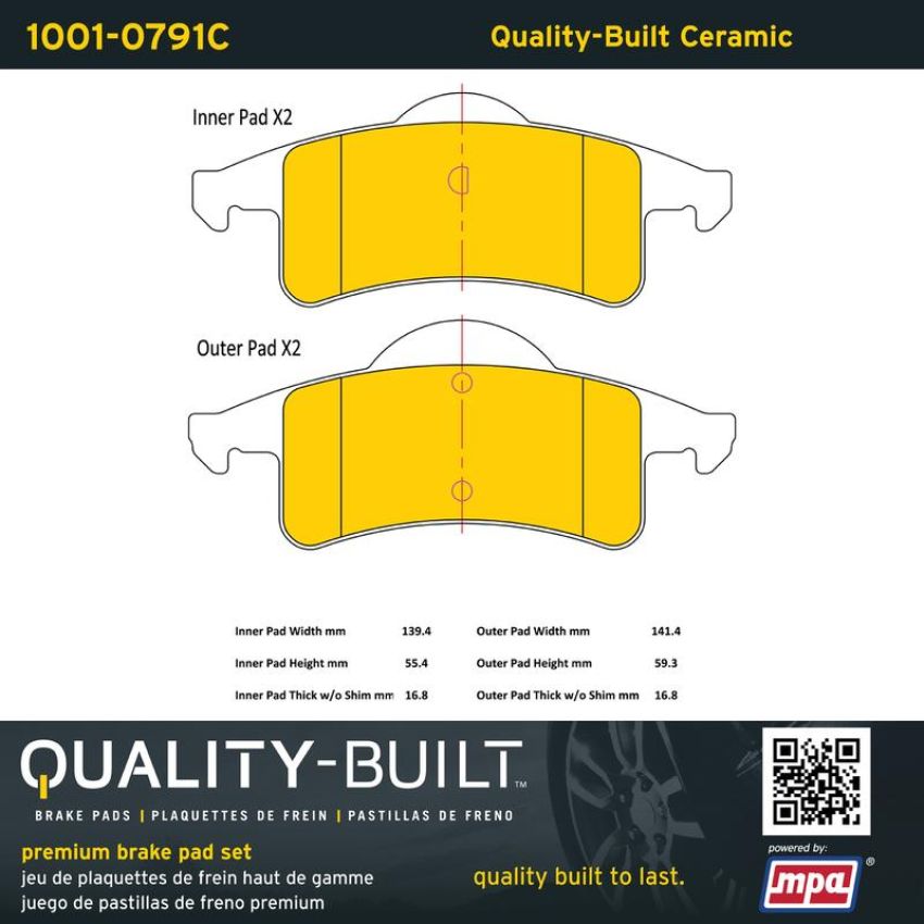 MPA 1001-0791C Quality-Built Premium Ceramic Brake Pads w/ Hardware