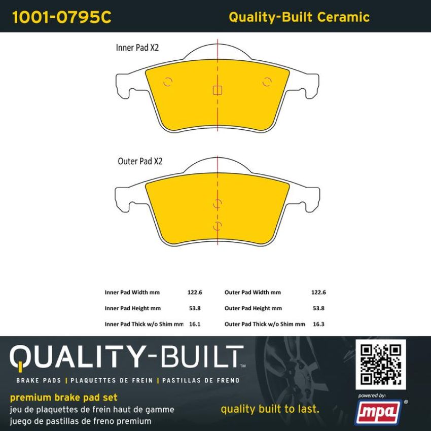 MPA 1001-0795C Quality-Built Premium Ceramic Brake Pads w/ Hardware
