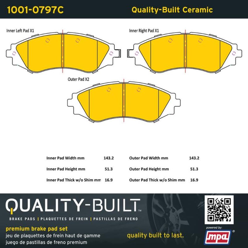 MPA 1001-0797C Quality-Built Premium Ceramic Brake Pads w/ Hardware