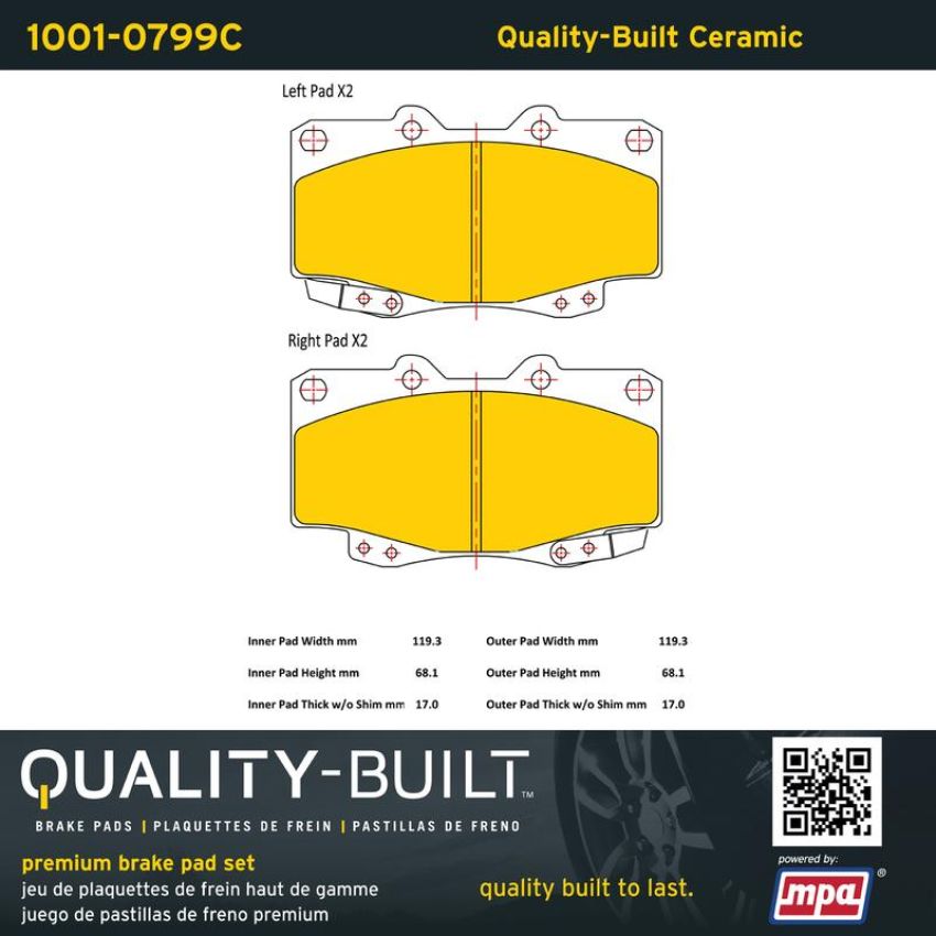 MPA 1001-0799C Quality-Built Premium Ceramic Brake Pads w/ Hardware