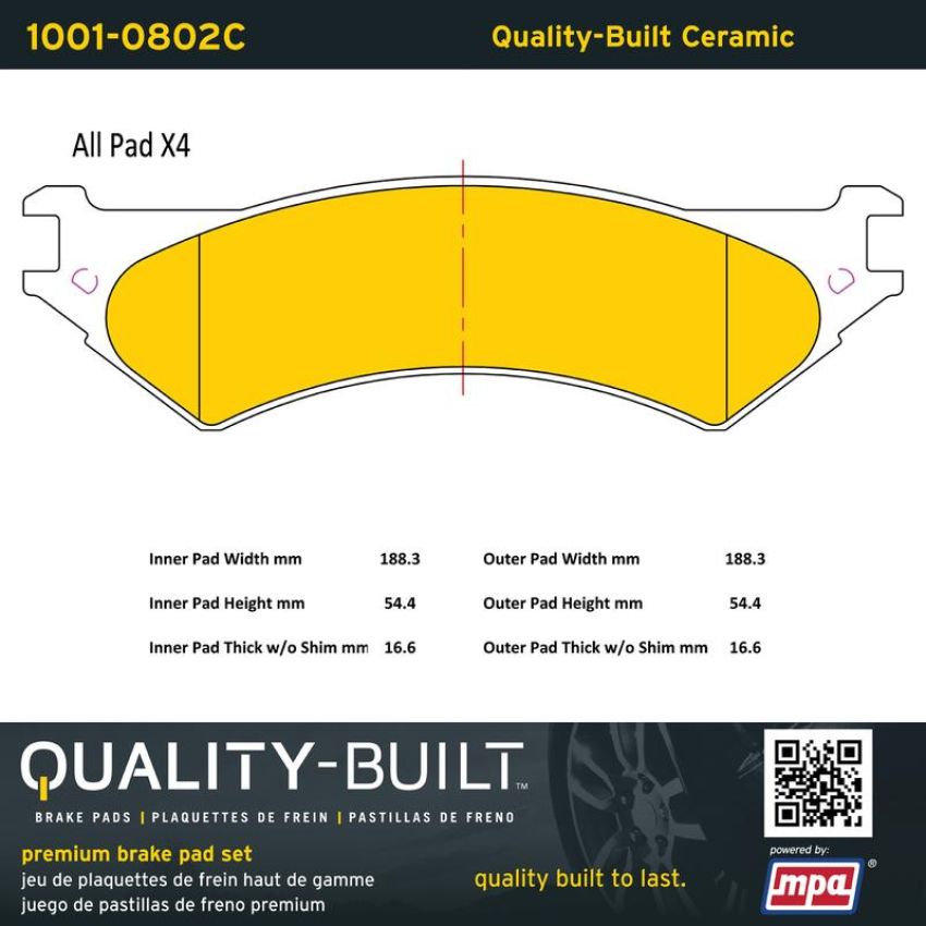 MPA 1001-0802C Quality-Built Premium Ceramic Brake Pads w/ Hardware