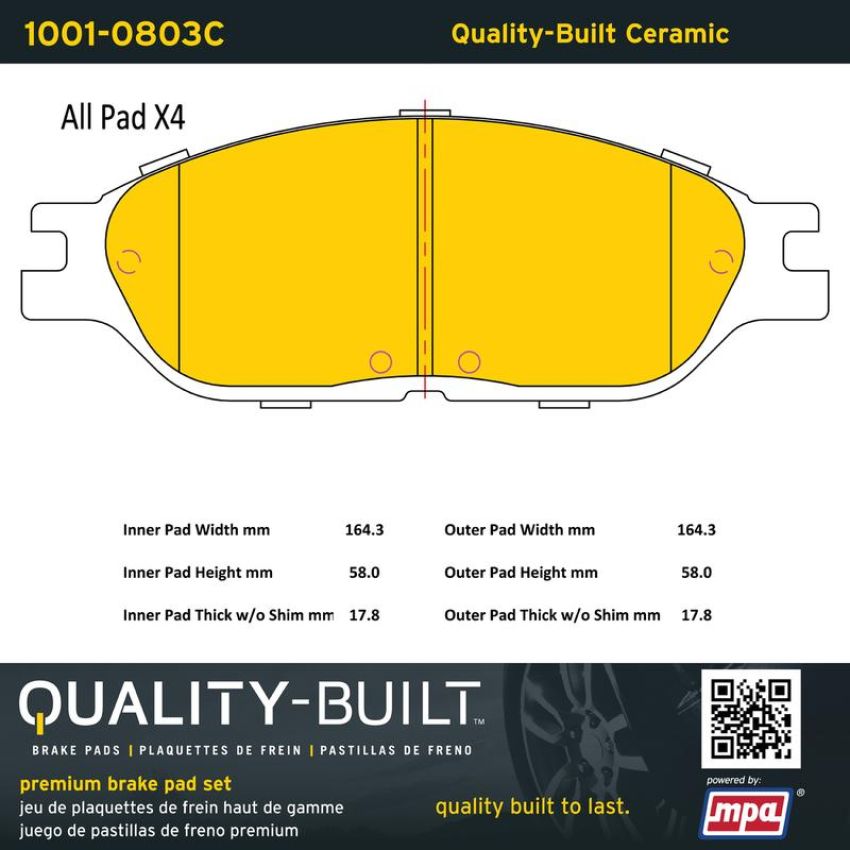 MPA 1001-0803C Quality-Built Premium Ceramic Brake Pads w/ Hardware