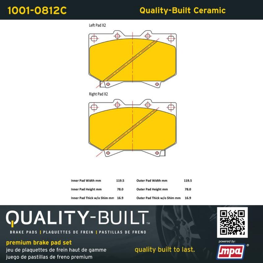 MPA 1001-0812C Quality-Built Premium Ceramic Brake Pads w/ Hardware