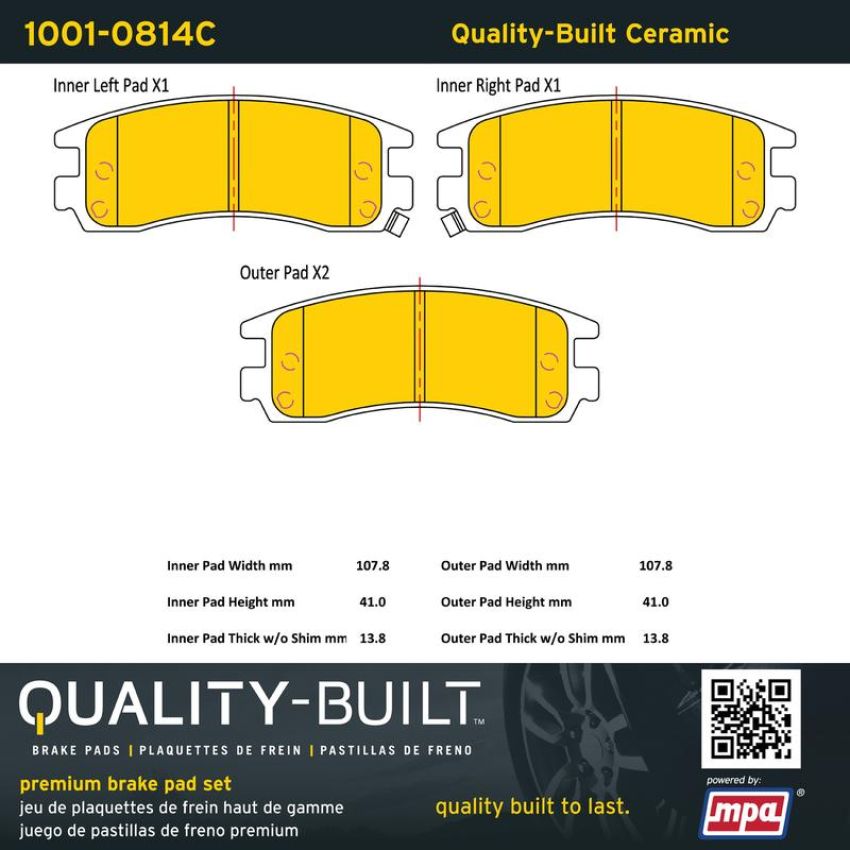 MPA 1001-0814C Quality-Built Premium Ceramic Brake Pads w/ Hardware