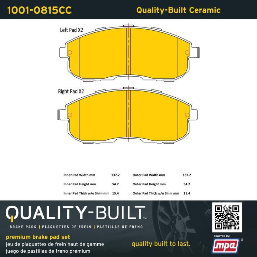 MPA 1001-0815CC Quality-Built Premium Ceramic Brake Pads w/ Hardware