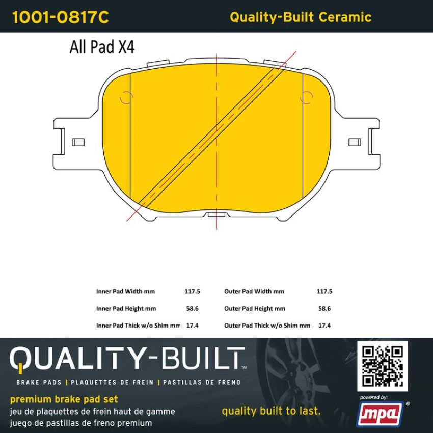 MPA 1001-0817C Quality-Built Premium Ceramic Brake Pads w/ Hardware