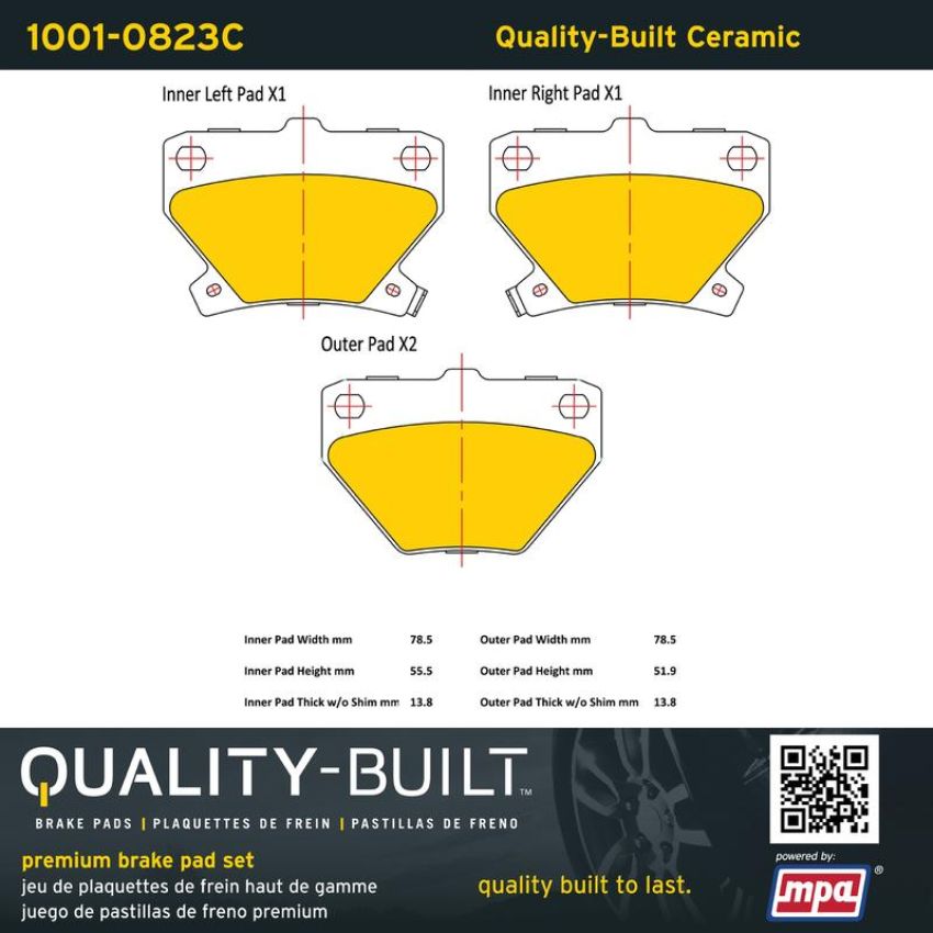 MPA 1001-0823C Quality-Built Premium Ceramic Brake Pads w/ Hardware
