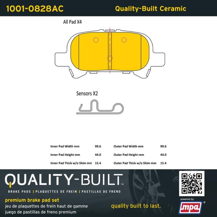 MPA 1001-0828AC Quality-Built Premium Ceramic Brake Pads w/ Hardware