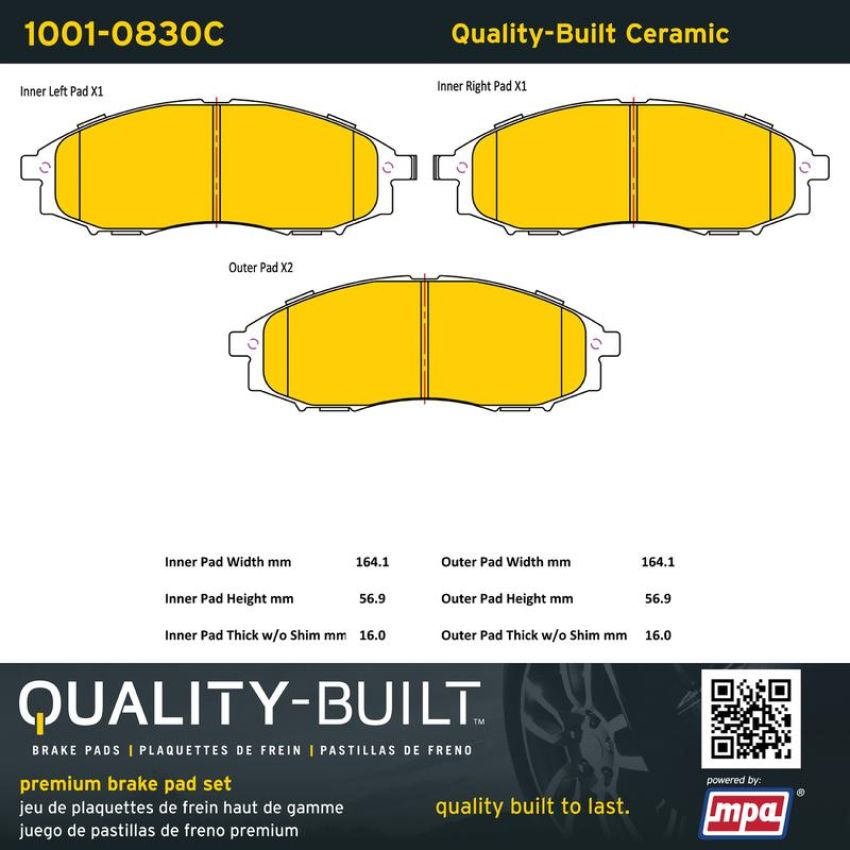 MPA 1001-0830C Quality-Built Premium Ceramic Brake Pads w/ Hardware