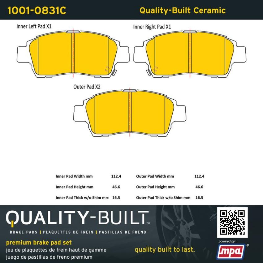 MPA 1001-0831C Quality-Built Premium Ceramic Brake Pads w/ Hardware