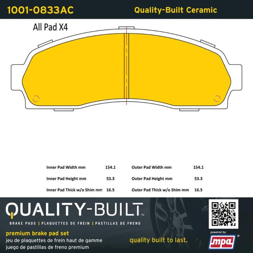 MPA 1001-0833AC Quality-Built Premium Ceramic Brake Pads w/ Hardware