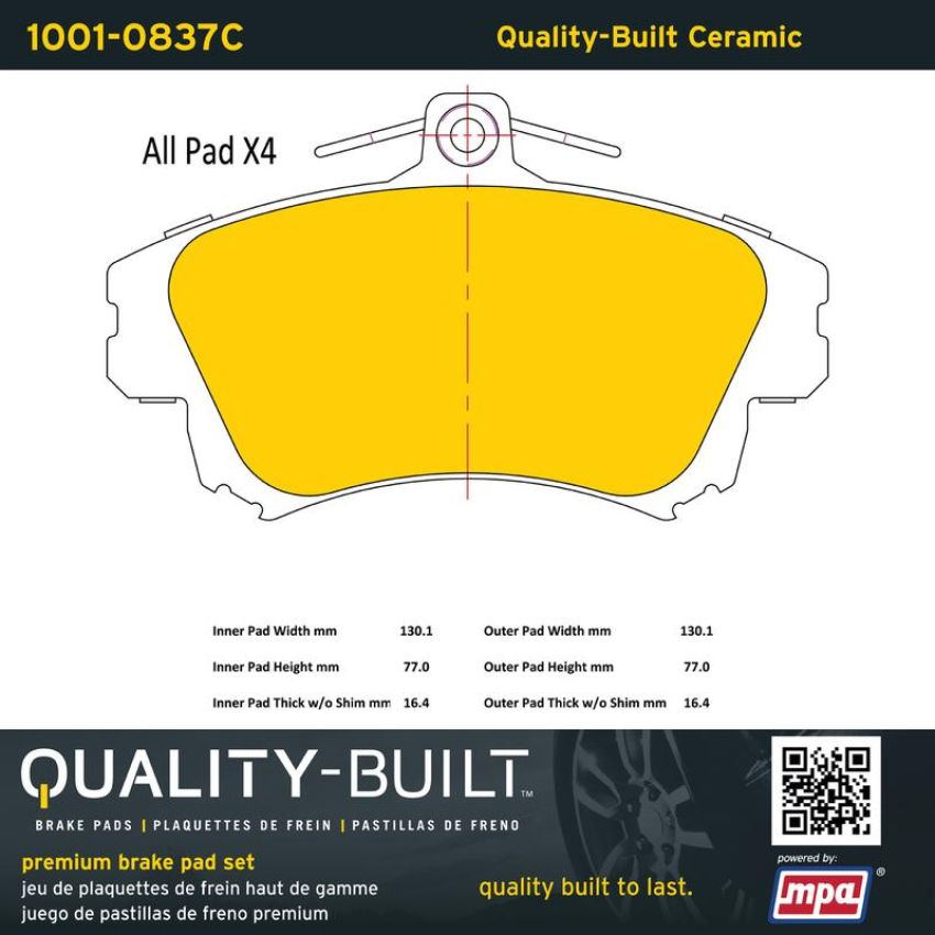 MPA 1001-0837C Quality-Built Premium Ceramic Brake Pads