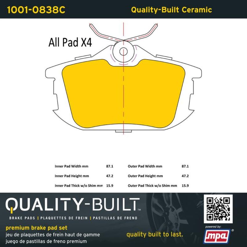 MPA 1001-0838C Quality-Built Premium Ceramic Brake Pads