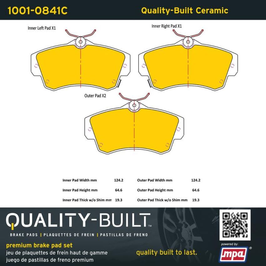 MPA 1001-0841C Quality-Built Premium Ceramic Brake Pads w/ Hardware