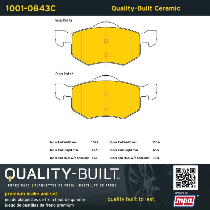 MPA 1001-0843C Quality-Built Premium Ceramic Brake Pads w/ Hardware