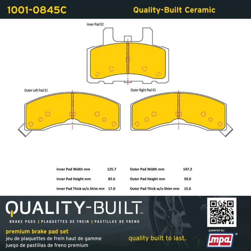 MPA 1001-0845C Quality-Built Premium Ceramic Brake Pads w/ Hardware