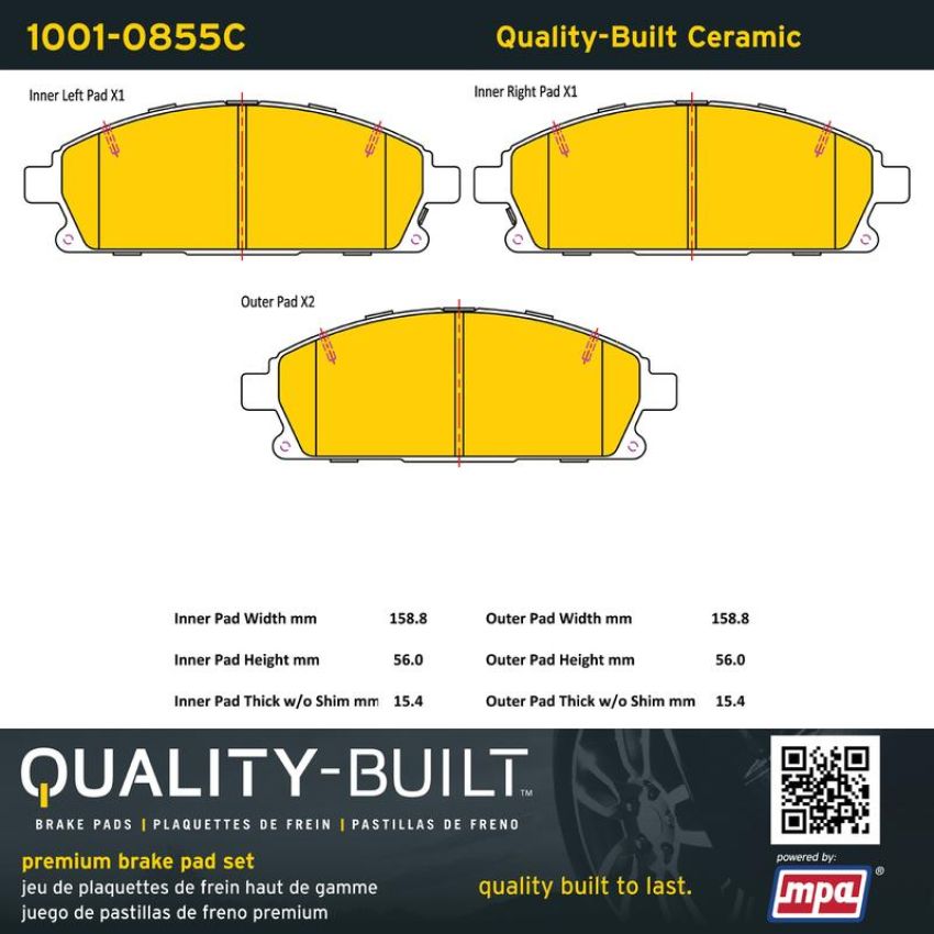 MPA 1001-0855C Quality-Built Premium Ceramic Brake Pads w/ Hardware