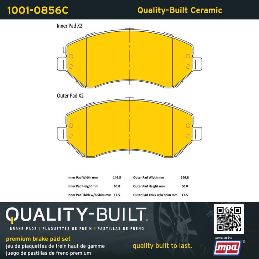MPA 1001-0856C Quality-Built Premium Ceramic Brake Pads w/ Hardware