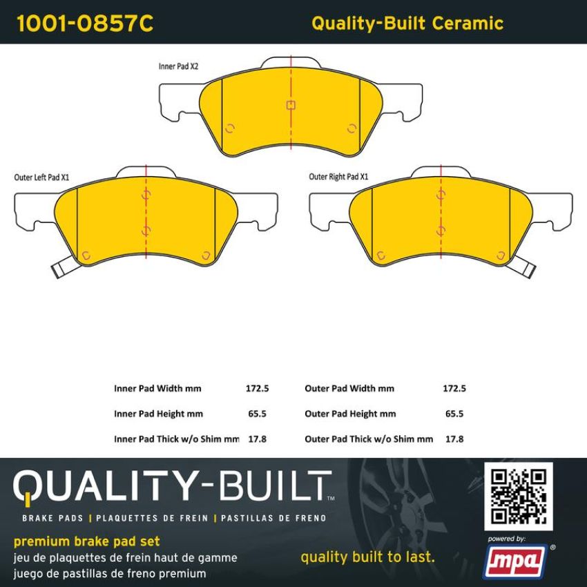 MPA 1001-0857C Quality-Built Premium Ceramic Brake Pads w/ Hardware