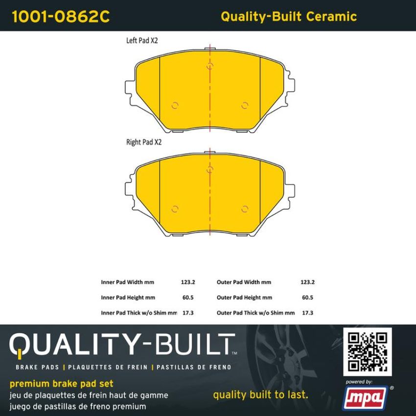 MPA 1001-0862C Quality-Built Premium Ceramic Brake Pads w/ Hardware