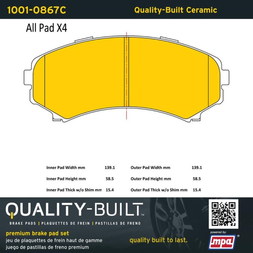 MPA 1001-0867C Quality-Built Premium Ceramic Brake Pads w/ Hardware