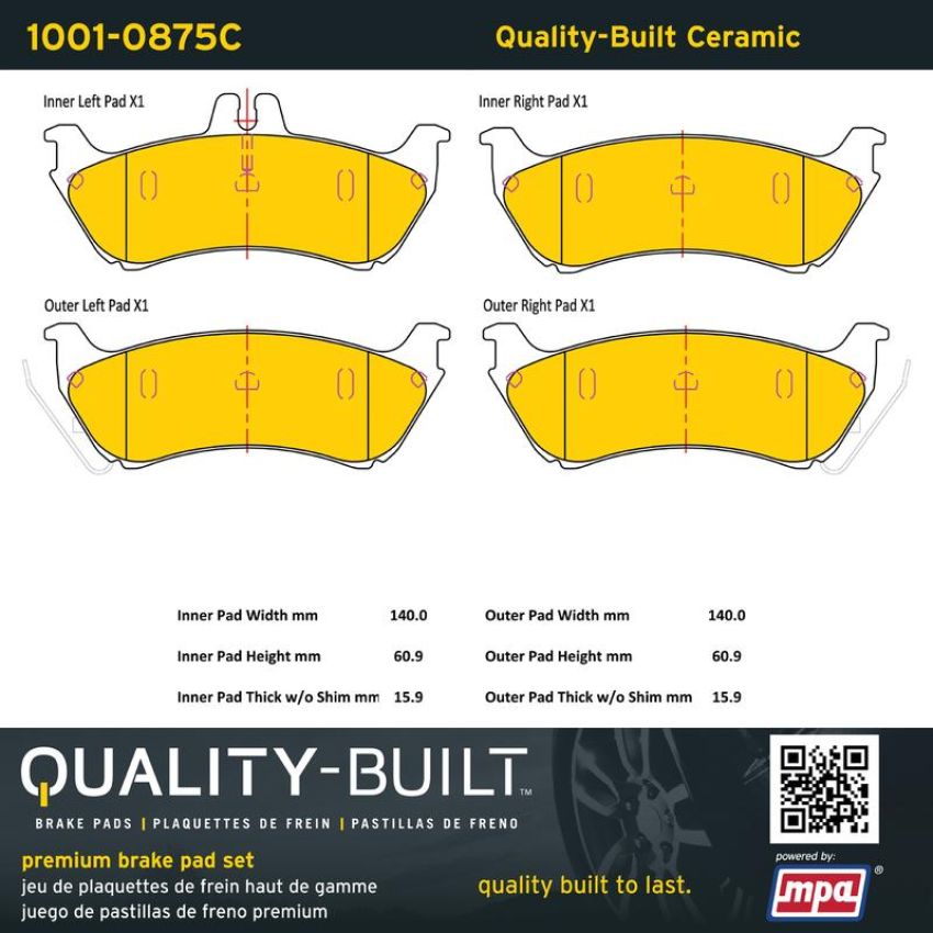 MPA 1001-0875C Quality-Built Premium Ceramic Brake Pads w/ Hardware