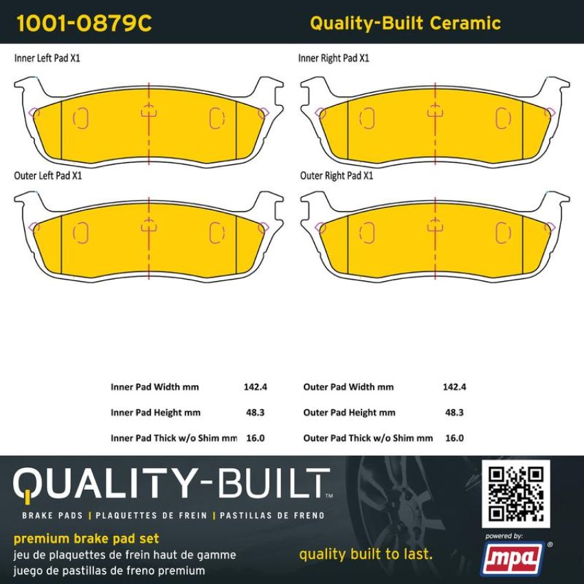 MPA 1001-0879C Quality-Built Premium Ceramic Brake Pads w/ Hardware