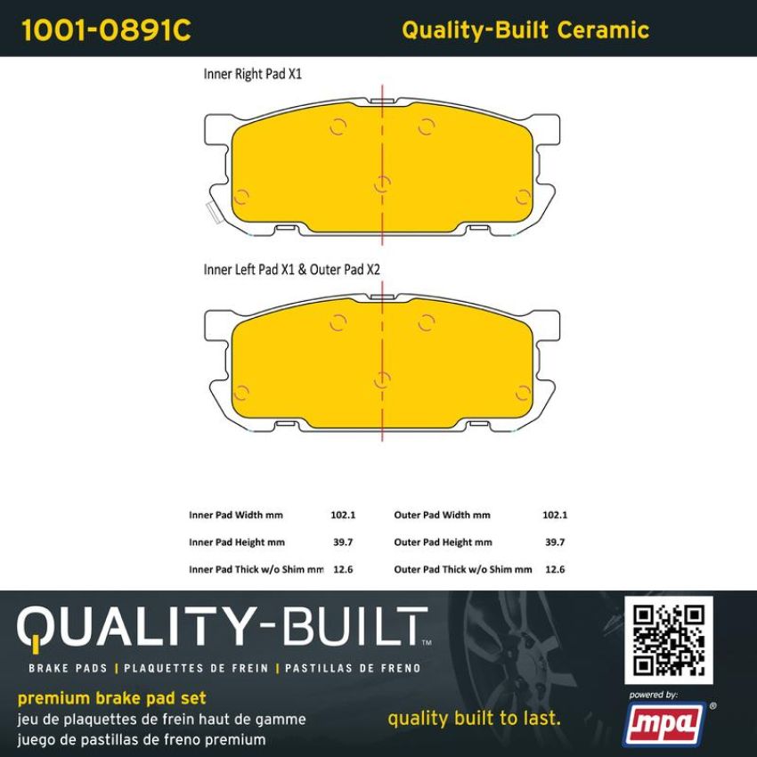 MPA 1001-0891C Quality-Built Premium Ceramic Brake Pads